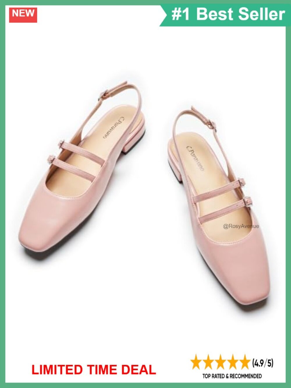 Lambskin Leather Slingback Flats Memory Foam Cushion Ankle Strap